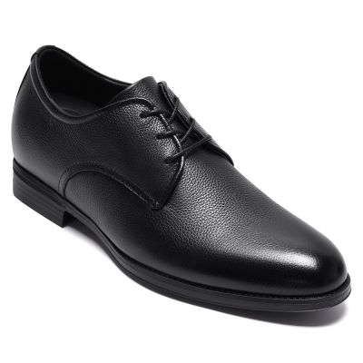 CMR CHAMARIPA Eleganckie Męskie Buty Wizytowe | Czarne Derby ze Skóry Groszkowanej 7 CM