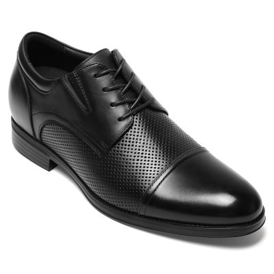 CMR CHAMARIPA Buty podwyższające dla mężczyzn | Czarne skórzane Cap-Toe Derby 7 CM