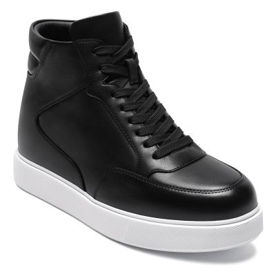 CMR CHAMARIPA Męskie Sneakersy Dodające Wzrostu | Czarne Skórzane Wysokie Sneakersy High-Top 11 CM