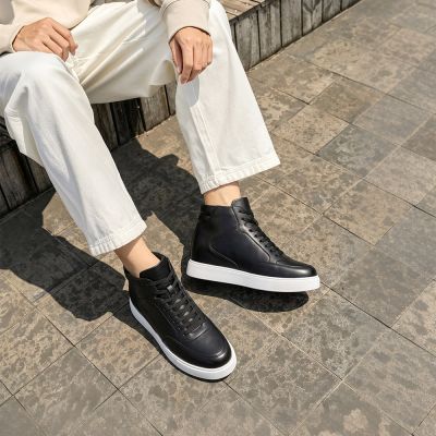 CMR CHAMARIPA Męskie Sneakersy Dodające Wzrostu | Czarne Skórzane Wysokie Sneakersy High-Top 11 CM