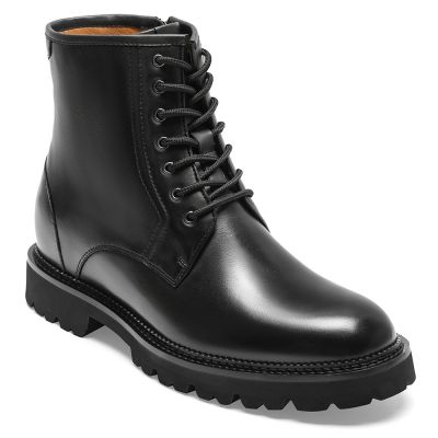 CMR CHAMARIPA Men's Shoes Height Increase | Black Leather Derby Boots 8 CM