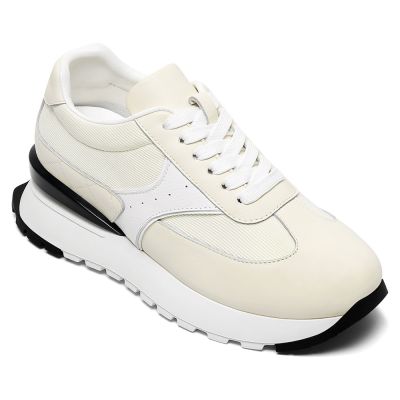 CMR CHAMARIPA Buty podwyższające dla kobiet | Skórzane buty casualowe w kolorze złamanej bieli, 8 cm / 3,15 cala