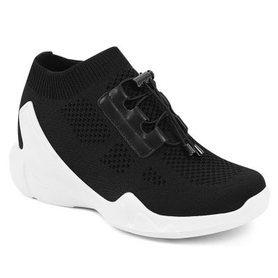 8 cm Czarne Dzianinowe Buty Damskie