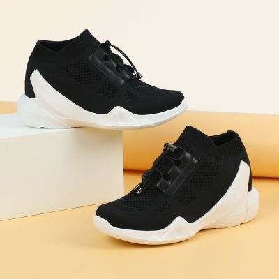 8 cm Czarne Dzianinowe Buty Damskie