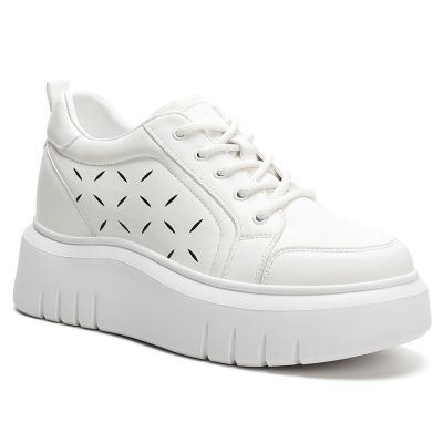 Buty Podwyższające Damskie 8cm – Białe Skórzane Platformy