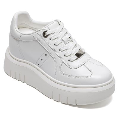 CMR CHAMARIPA Damskie Buty Podwyższające | Białe Skórzane Sneakersy Casual 8 CM
