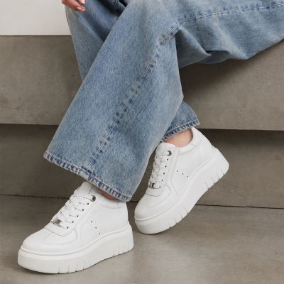 CMR CHAMARIPA Damskie Buty Podwyższające | Białe Skórzane Sneakersy Casual 8 CM