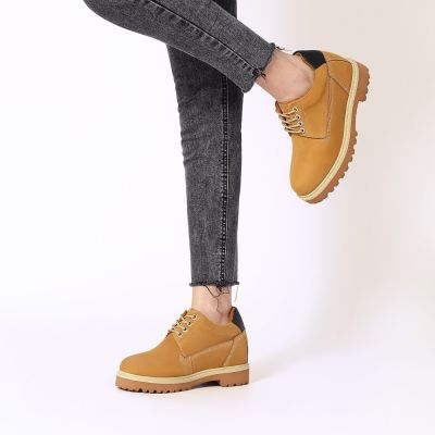 Buty z Wysoką Podeszwą Damskie 8cm – Nubuk Żółty