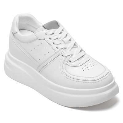 CMR CHAMARIPA Sneakersy podwyższające dla kobiet | Białe skórzane buty 8 CM