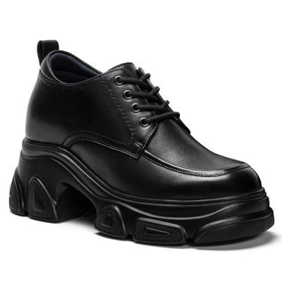 CMR CHAMARIPA Damskie buty podwyższające - Czarne, skórzane, biznesowe, codzienne buty z obcasem 9 cm/3,54 cala.