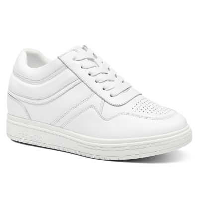 Buty Sportowe Podwyższające 6cm Damskie – Białe Skórzane Casual