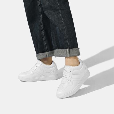 Buty Sportowe Podwyższające 6cm Damskie – Białe Skórzane Casual