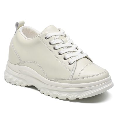 7 cm Damskie Sneakersy z Bydlęczej Skóry