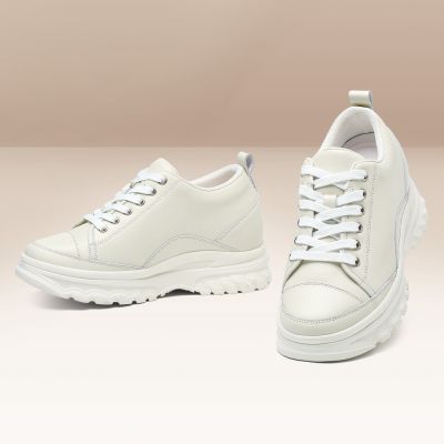 7 cm Damskie Sneakersy z Bydlęczej Skóry