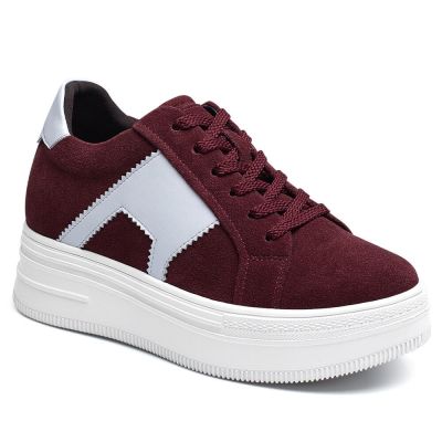 8 cm Burgundowe Sneakersy Zwiększające Wzrost dla Kobiet