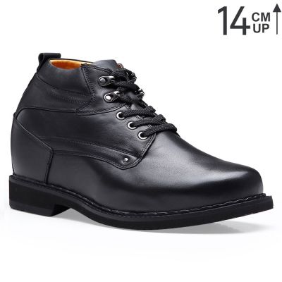 14 cm Czarne Skórzane Buty Podwyższające